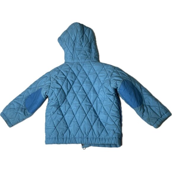 PATAGONIA BLUE DOWN FILL HOODED PUFFER PUFFY KIDS JACKET 3T QUILT ELBOW PATCH - Picture 2 of 12